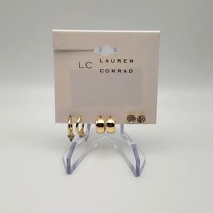 Gold Tone Hoop & Pave Stud Earrings